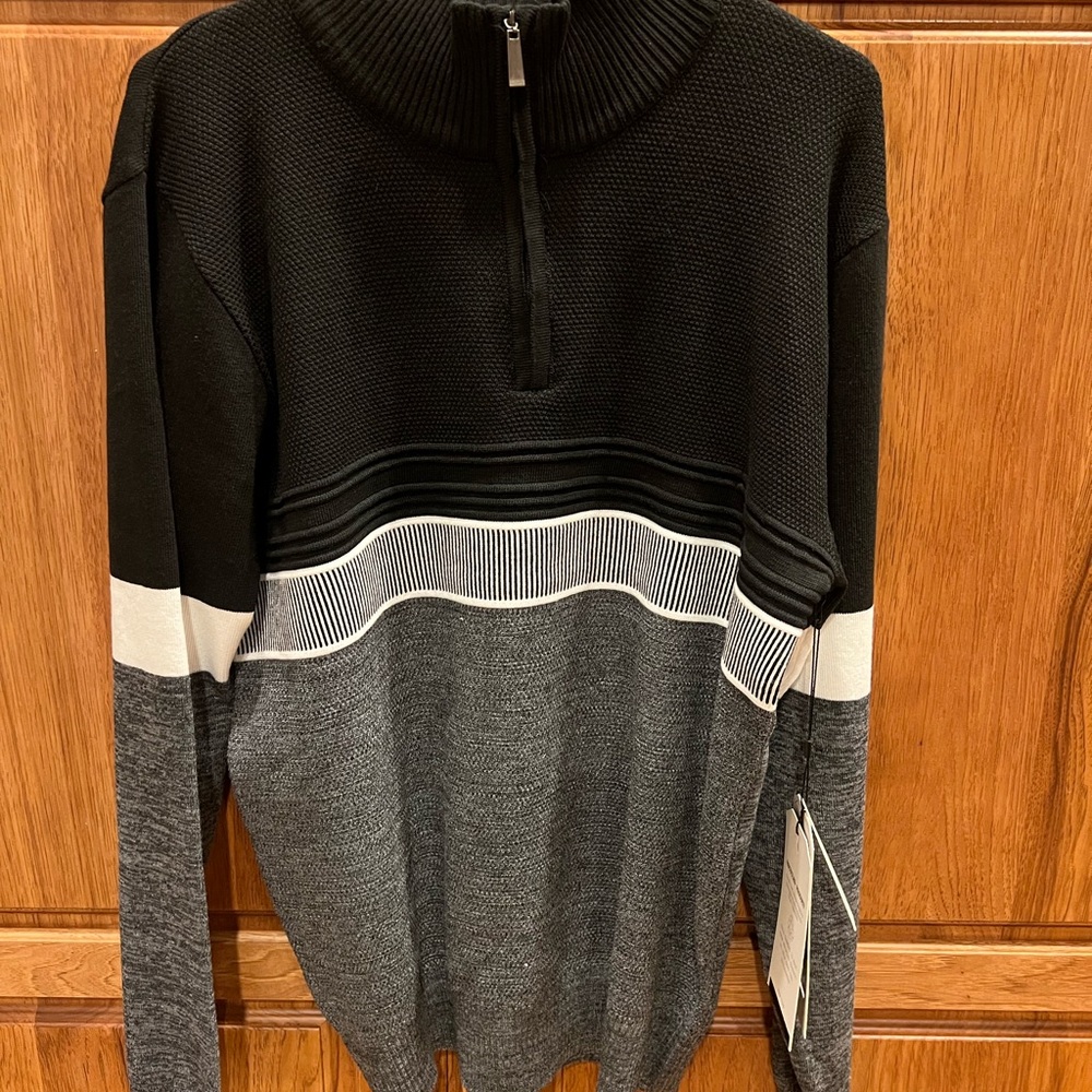 Men's Black and Gray Zip-Up Sweater